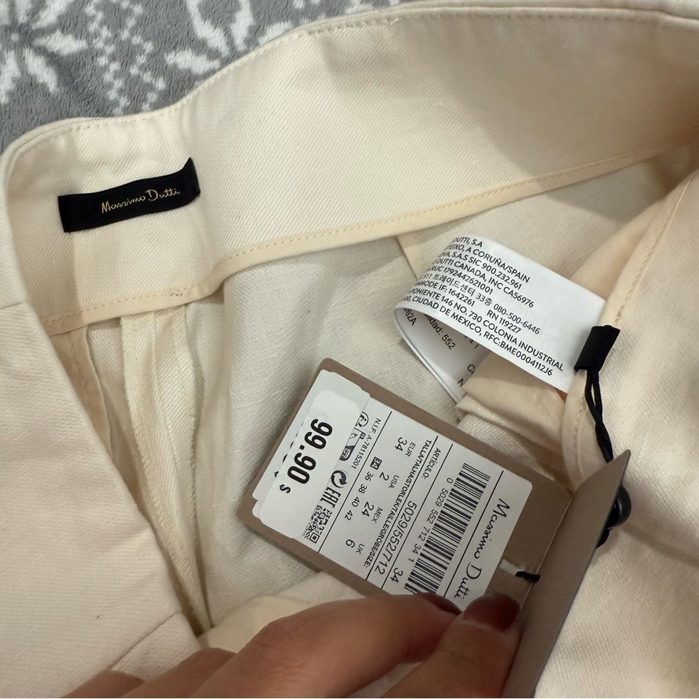 NWT Massimo‎ Dutti Darted Linen Blend Trousers In Cream Size 2 - Picture 7 of 13